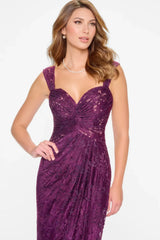 Cameron Blake CB210 Long Mermaid Pleated Formal Lace Evening Dress