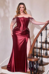 Cordelia Gown - Off Shoulder Fringe Peplum Corset Dress