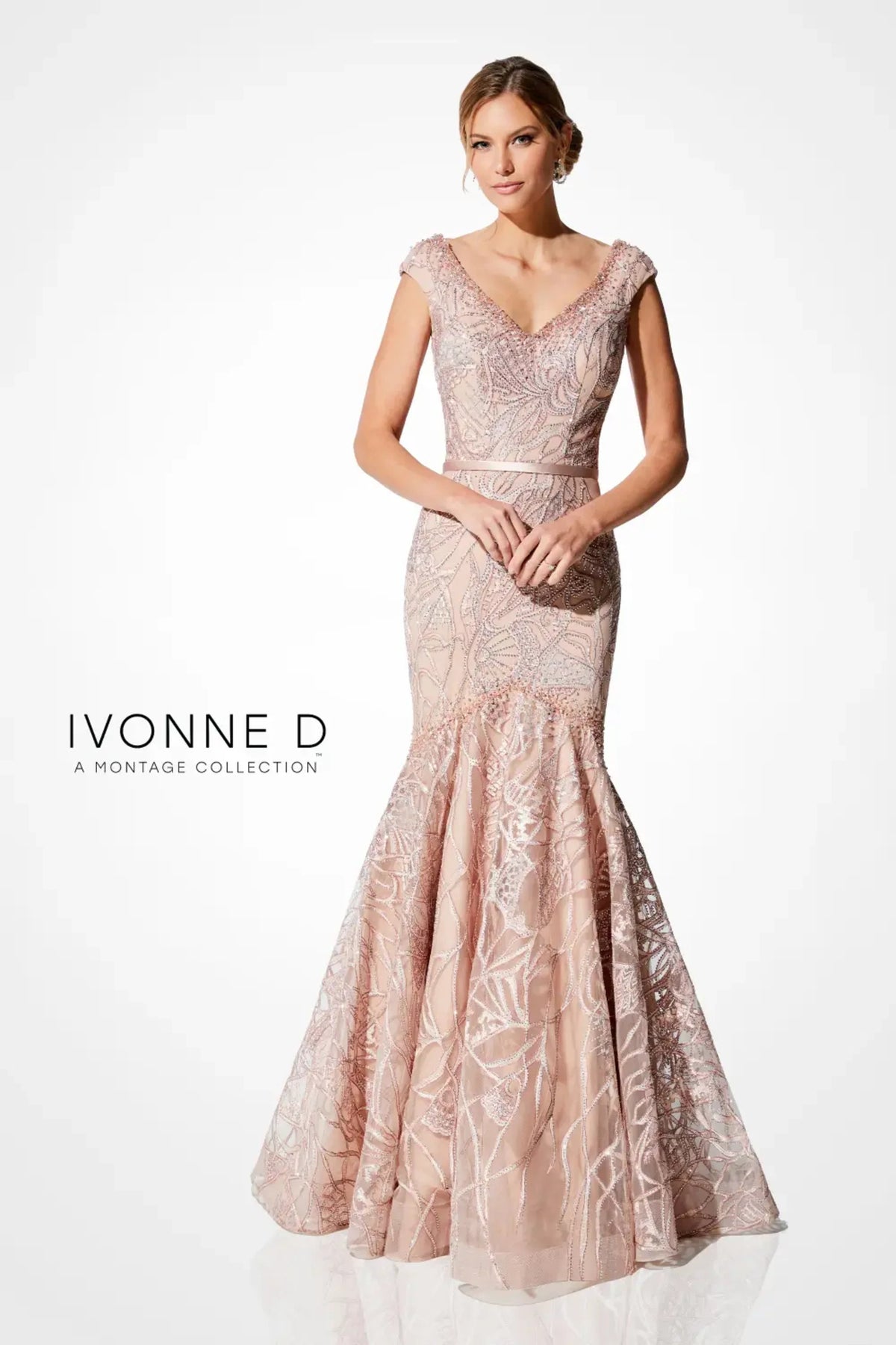 Ivonne D 221D53 Long Mother of the Bride  Formal Beaded Lace Dress