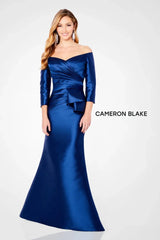 Cameron Blake 221686 Long Pleated Formal Peplum Evening Dress
