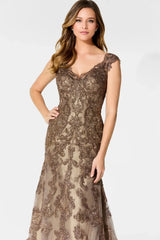 Ivonne D ID923 Long Formal Metallic Lace Applique Evening Gown