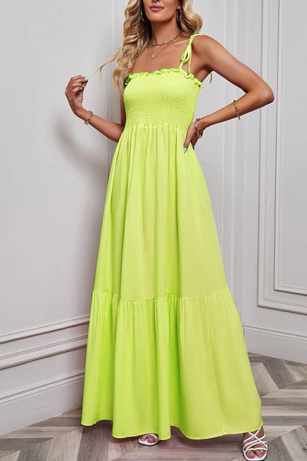 Multi-Color Smocked Tie-Strap Tiered Maxi Dress