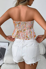 Paisley Print Strapless Ruched Asymmetrical Hem Top