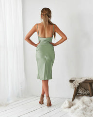 Aspen Midi Dress - Sage Satin Slip Dress