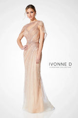 Ivonne D 221D47 Beaded Long Formal Cape Evening Dress