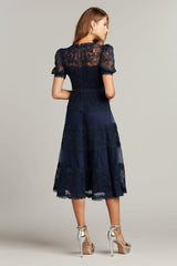 Tadashi Shoji BSU21108MD Pleated Floral Lace Midi Cocktail Dress