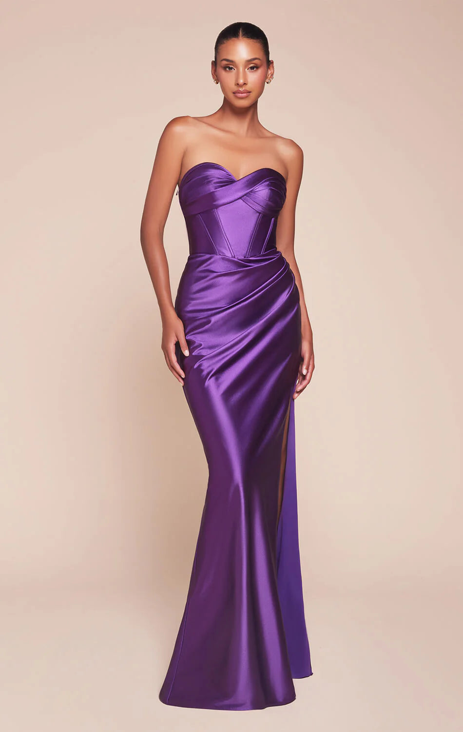 KOLLYN GOWN - STRAPLESS LUXE SATIN FITTED GOWN