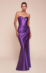 KOLLYN GOWN - STRAPLESS LUXE SATIN FITTED GOWN