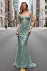 Maddox Gown - Sage - STRAPLESS GLITTER EMBELLISHED GOWN