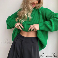 Candy Color Crewneck Trendy Pullover Sweater - Beige