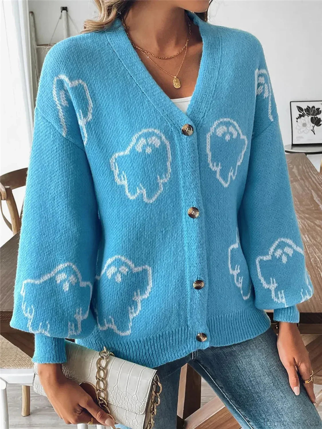 Cartoon Jacquard Halloween Button-up Cardigan