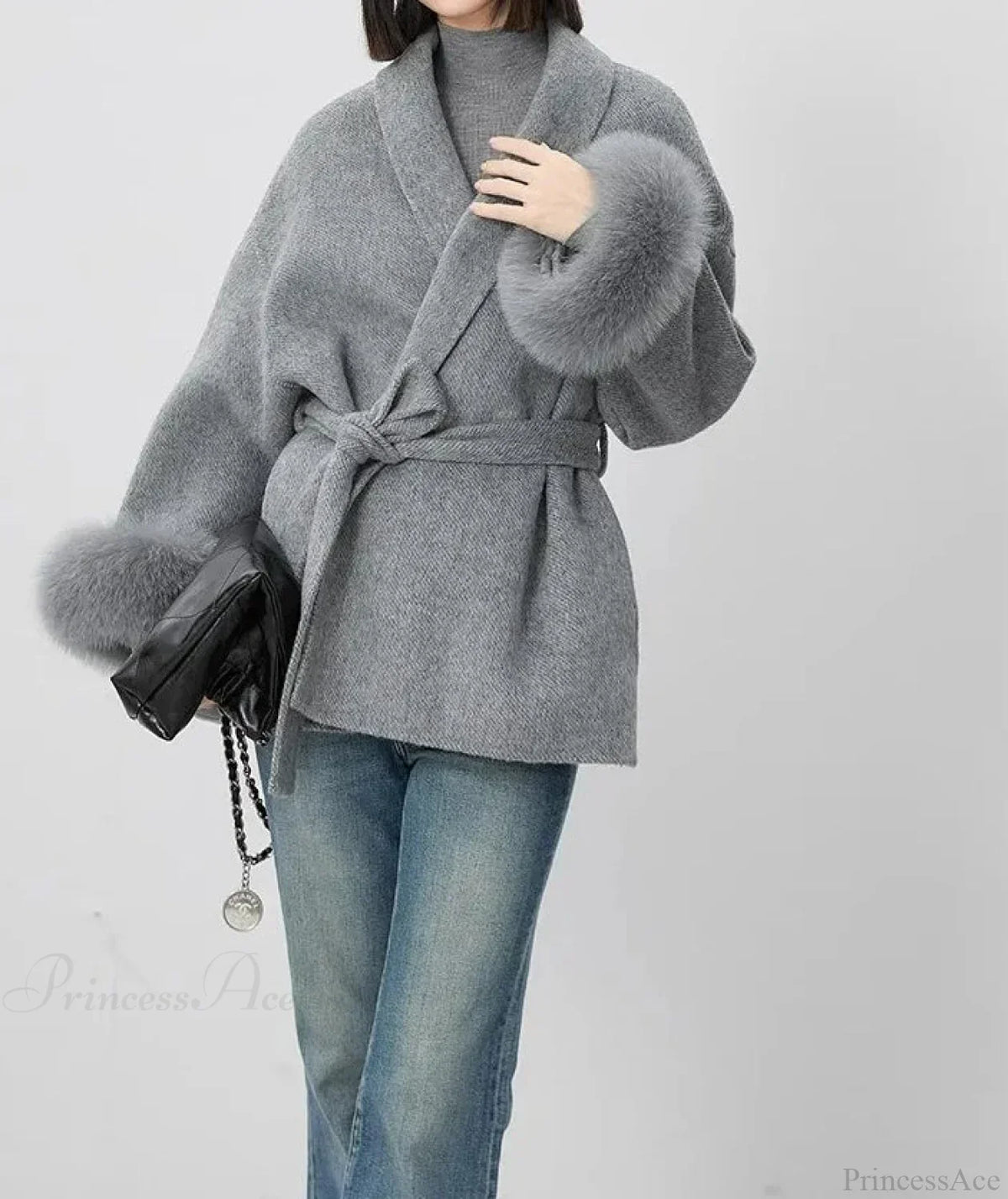 Cashmere Coat With Fur Cuffs Fox Fur Overcoat