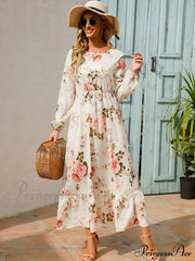 Casual Coastal Long Bohemian Flowered Dress