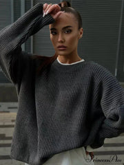 Casual Elegant Striped Cozy Oversize Autumnal Gray Fashionable Sweater