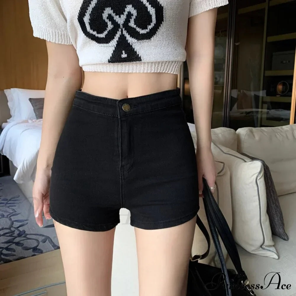 Casual High Skinny Women's Waisted Black Fashion Jeans Korean Shorts Straight