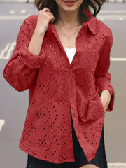 Casual Patchwork Turn-down Collar Embroidered Blouse