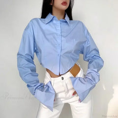 Casual Single Breasted Turn Down Collar Short Sleeve Blouse