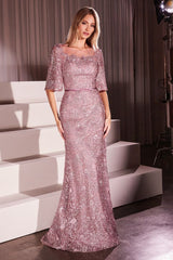 LaDivine CB149 Long Formal Mother of the Bride Lace Fitted Dress