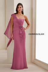 Cameron Blake CB908 Pleated Long Formal Feather Evening Gown