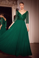Long Formal A-Line Beaded Evening Dress by LaDivine CC446