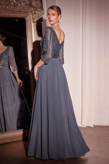 Long Formal A-Line Beaded Evening Dress by LaDivine CC446