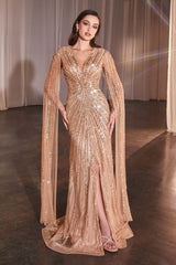 LaDivine CD0239 Long Formal Beaded Sequin Mother of the Bride Dress