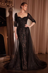 Fitted Long Formal Applique Overskirt Evening Dress by LaDivine CD7490