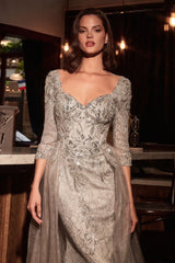 Fitted Long Formal Applique Overskirt Evening Dress by LaDivine CD7490
