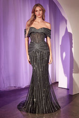 LaDivine 785 Beaded Long Formal Fitted Prom Dress