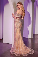 LaDivine 785 Beaded Long Formal Fitted Prom Dress