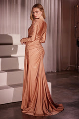 LaDivine CD788 Long Sleeve Formal Beaded Evening Gown