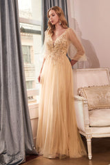 Formal Long Sleeve Mother of the Bride Long Tulle Dress LaDivine CD0182