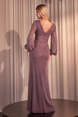 LaDivine CK2141 Long Formal Metallic Evening Dress