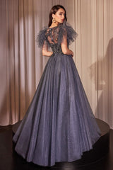 LaDivine CM359 Long Formal Glitter Applique Evening Dress