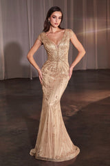 LaDivine CZ0029 Fitted Long Formal Beaded Evening Dress