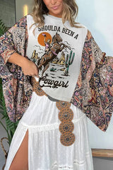 Retro Fashion Western Art Print Casual T-shirt