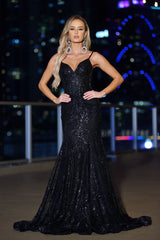 Lyra Gown - Black - FITTED FLORAL GLITTER PRINT CORSET GOWN