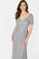 Cameron Blake CB793 Beaded Long Floral Sequin Evening A Line Dress