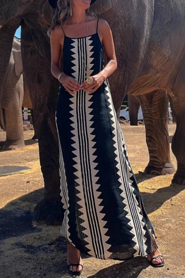 Ethnic Print Strappy Maxi Dress