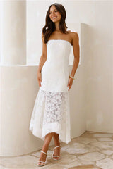 Luxe Petal Lace Strapless Maxi Dress