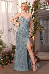 A1396 - SHEER PLEATED CORSET GOWN - Andrea & Leo