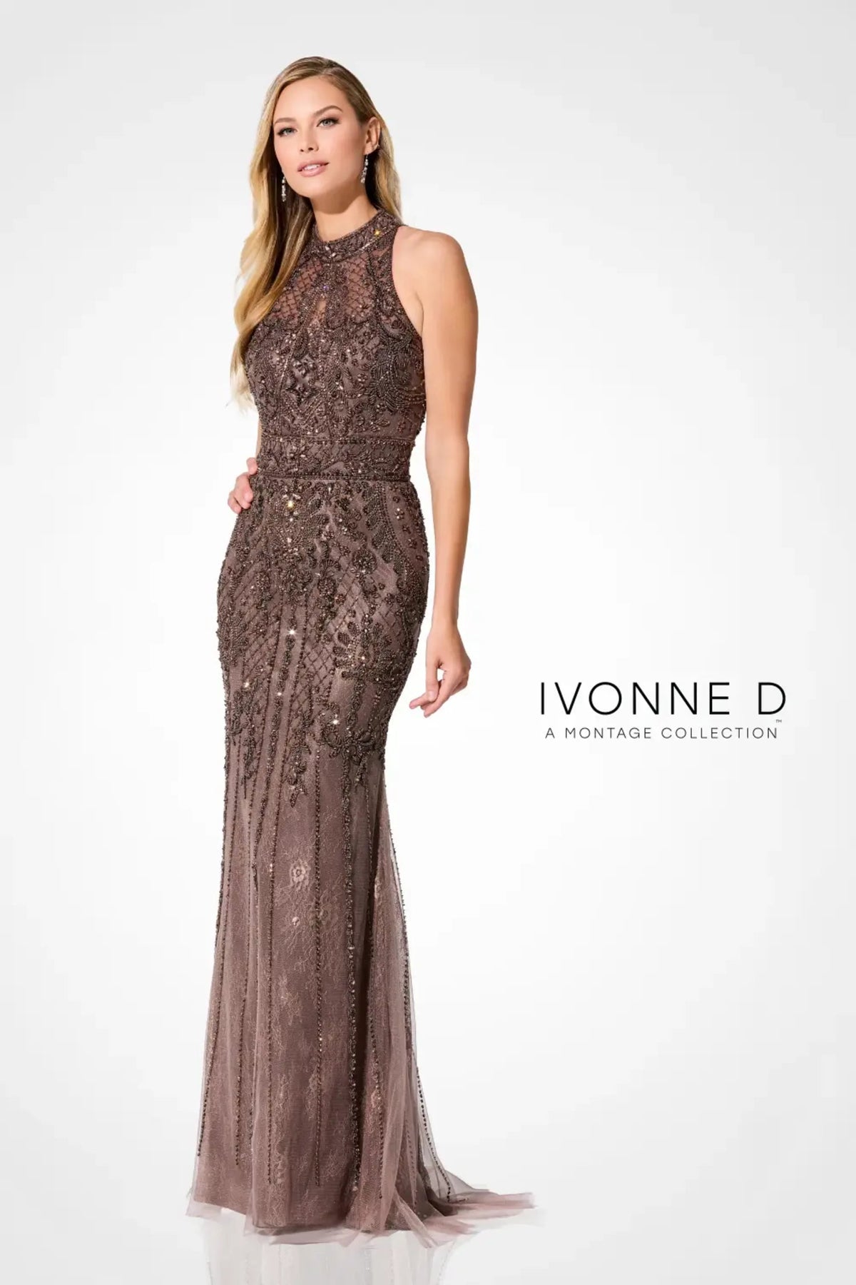 Ivonne D 218D27 Fitted Long Beaded Lace Formal Evening Dress