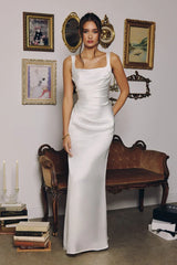 Toby Maxi - Off White Satin Dress with Lace Up Back & Scarf