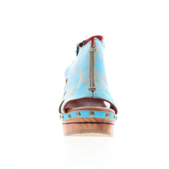 Bed Stu Naiya F399026 Womens Blue Leather Hook & Loop Wedges Heels Shoes