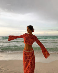 Elorine – Long Sleeve Wrap Set with Maxi Skirt