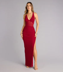 Kristy Mesh Corset Lace-Up Slit Formal Dress