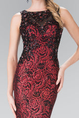 Flower Embellished Long Prom Dress Formal