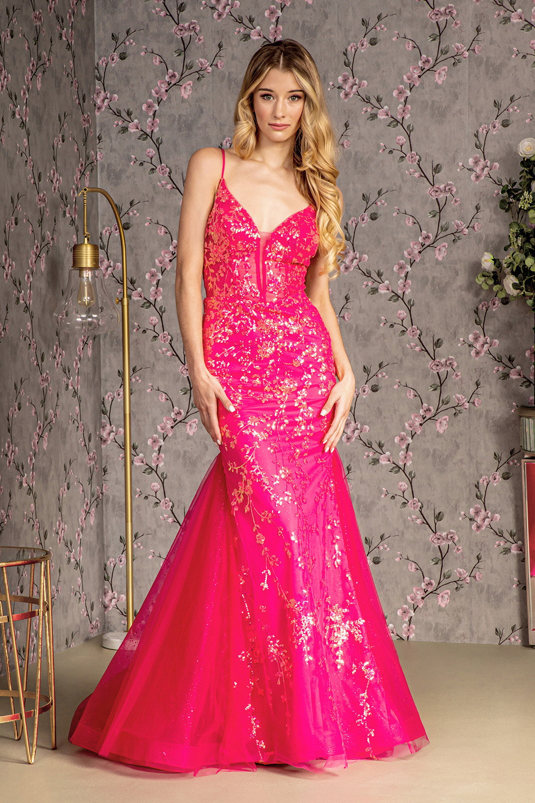 Long Formal Fitted Glitter Prom Dress