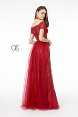 Glitter Print Mesh Long Prom Dress