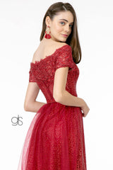 Glitter Print Mesh Long Prom Dress